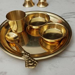 Premium Laddu Gopal Seva Bhog Set (Thali, 2 Katori, Glass, Spoon)