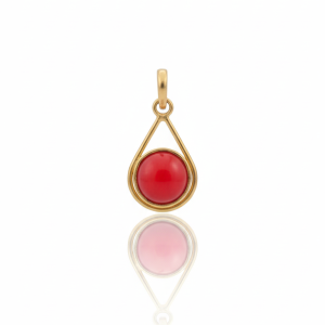 Natural Red Coral (Munga) Locket - Round Gemstone Mars Astrological Pendant - Vintage Gold