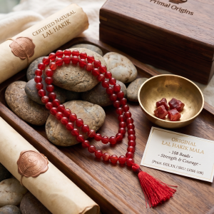 100% Original Lal Hakik Mala (Red Agate) - 108 Beads Certified Premium Quality Rosary for Pooja 5 mm (Pahanne ke liye))