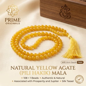 100% Original Pili Hakik Mala (Yellow Agate) - 108 Beads Certified Premium Quality Rosary