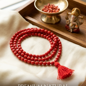 100% Original Red Moonga Mala (Red Coral) - 108 Beads Certified Premium Quality Rosary for Pooja & Jaap